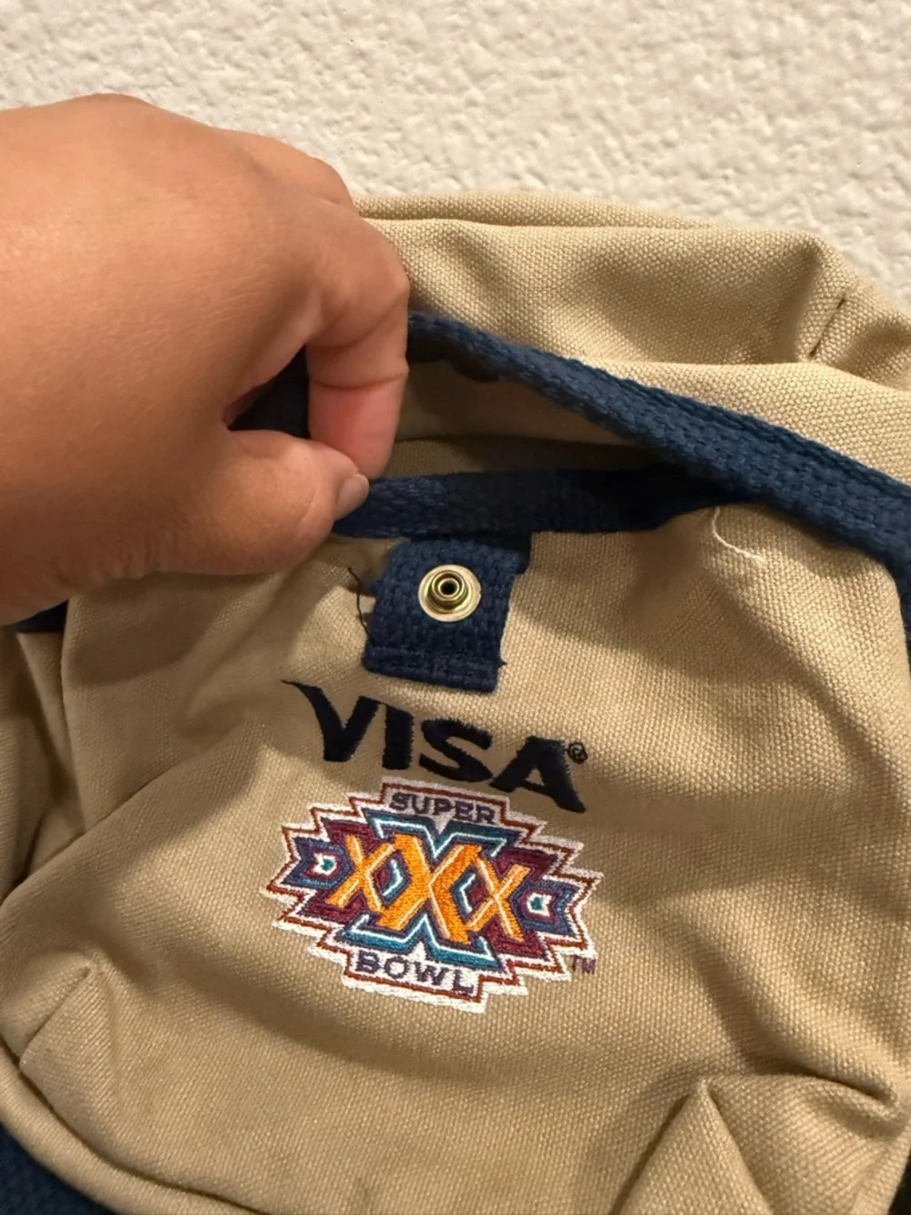 Visa Super Bowl XXX Small Crossbody Bag in Beige and Navy